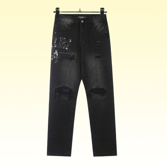 Amiri Black Jeans With Star Embroidery